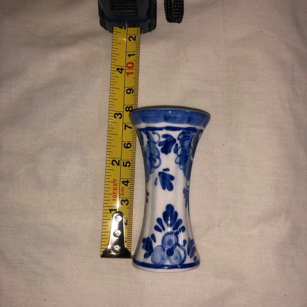 Hand Painted Delfts Blauw Mini Vase Blue White Floral Ceramic Bud Vase 3.25 inch